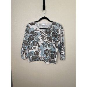 Hot Cotton Womens Floral Top Rayon Cotton Blend Size M Long Sleeve Round Neck